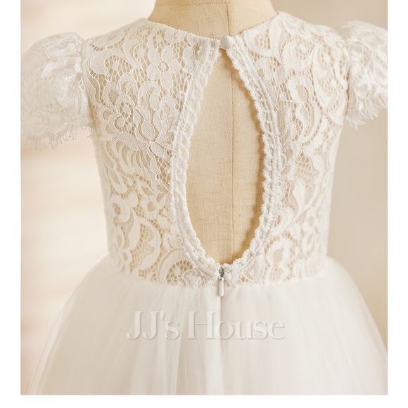 A-line Scoop Floor-Length Lace Tulle Flower Girl Dress 5T - Picture 7 of 16